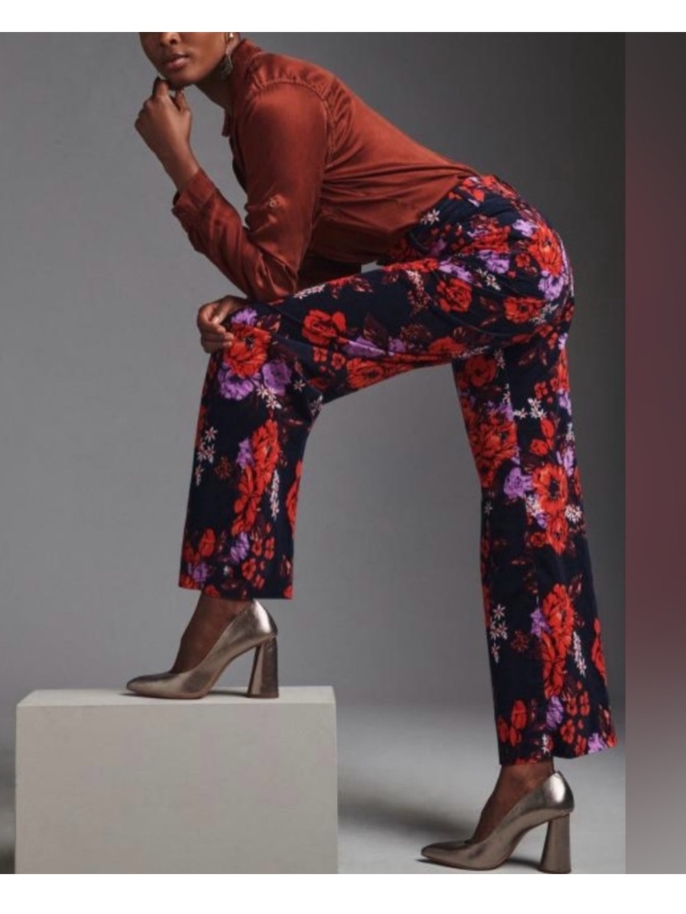 Anthropologie Maeve The Colette Wide Leg Floral Corduroy | 28
